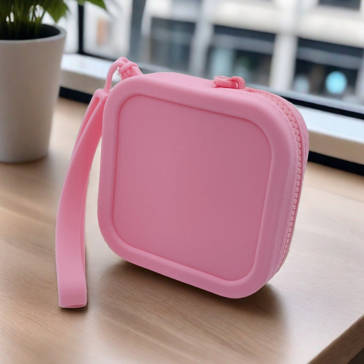 Silicone Change Storage Small Square Bag Lipstick Bank Card Earphone Zipper Storage Bag(Pink)