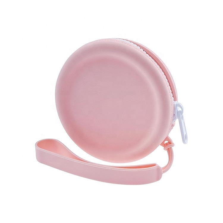 Circular Pet Snack Coin Purse Zipper Silicone Earphones Storage Bag(Pink)