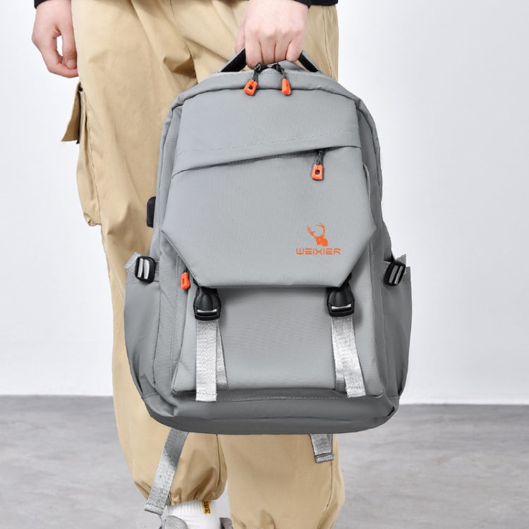 WEIXIER B682 Large Capacity Double Shoulder Backpack Casual Waterproof Travel Bag(Light Gray)