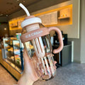 1200ml Large Capacity Lucky Belly Cup Handheld Portable Straw Cup with Tea Drain(Tulip Coffee)