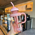 1200ml Large Capacity Lucky Belly Cup Handheld Portable Straw Cup with Tea Drain(Cherry Pink)