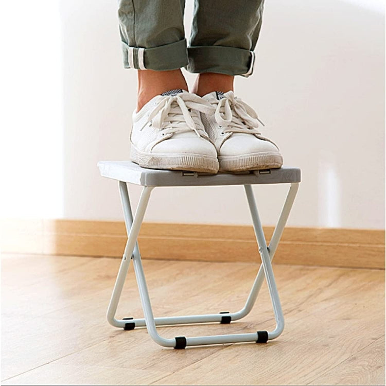 Portable Folding Stool Iron Frame Legs Lightweight Collapsible Chair(Grey)