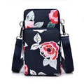Printed Crossbody Mobile Phone Bag Mini Wallet With Arm Band, Style: Dark Blue Peony