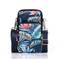 Printed Crossbody Mobile Phone Bag Mini Wallet With Arm Band, Style: Blue Leaf