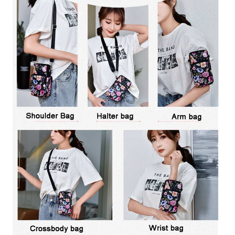Printed Crossbody Mobile Phone Bag Mini Wallet With Arm Band, Style: Colorful Flower