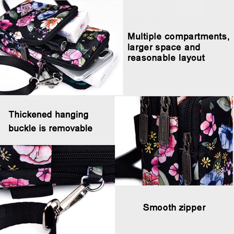 Printed Crossbody Mobile Phone Bag Mini Wallet With Arm Band, Style: Dark Blue Peony