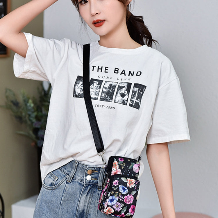 Printed Crossbody Mobile Phone Bag Mini Wallet With Arm Band, Style: Dark Blue Peony