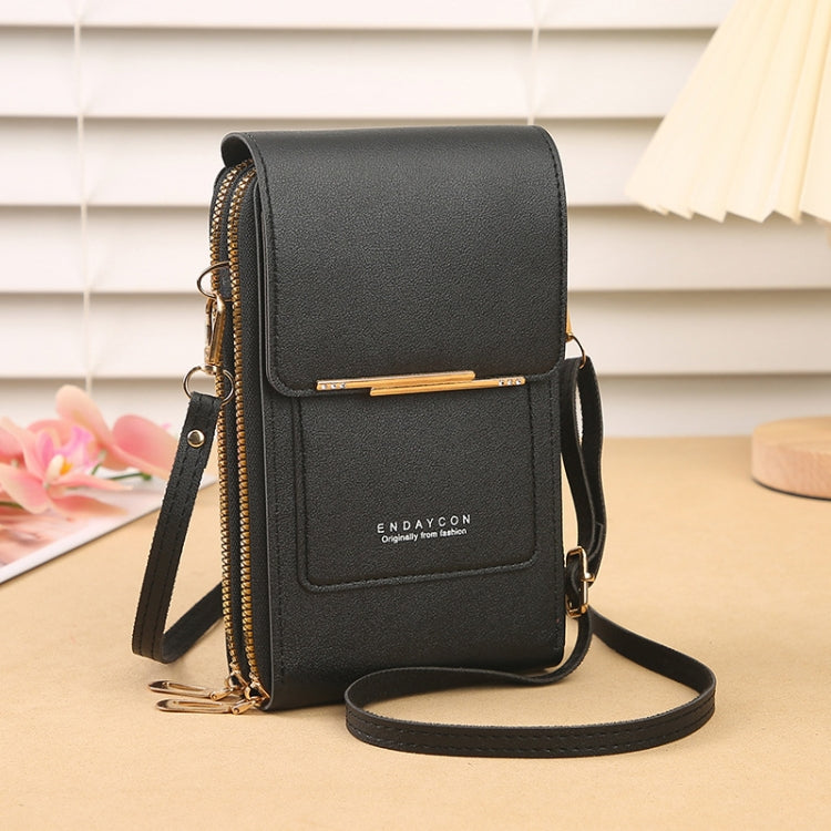 Touch Screen Crossbody Mobile Phone Bag Multifunctional Zipper Coin Purse(Black)