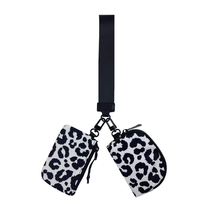 2-in-1 Portable Wrist Bag Card Holder Mini Coin Storage Bag(Black white Leopard)