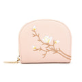 Semicircular Embroidery Large Capacity Multi-card Slot ID Card Holder(Pink)