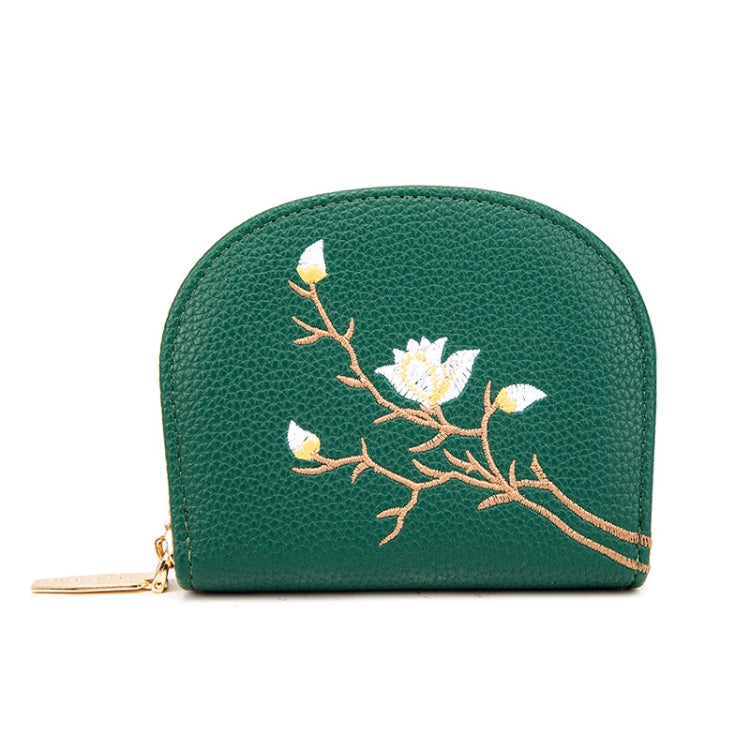 Semicircular Embroidery Large Capacity Multi-card Slot ID Card Holder(Green)