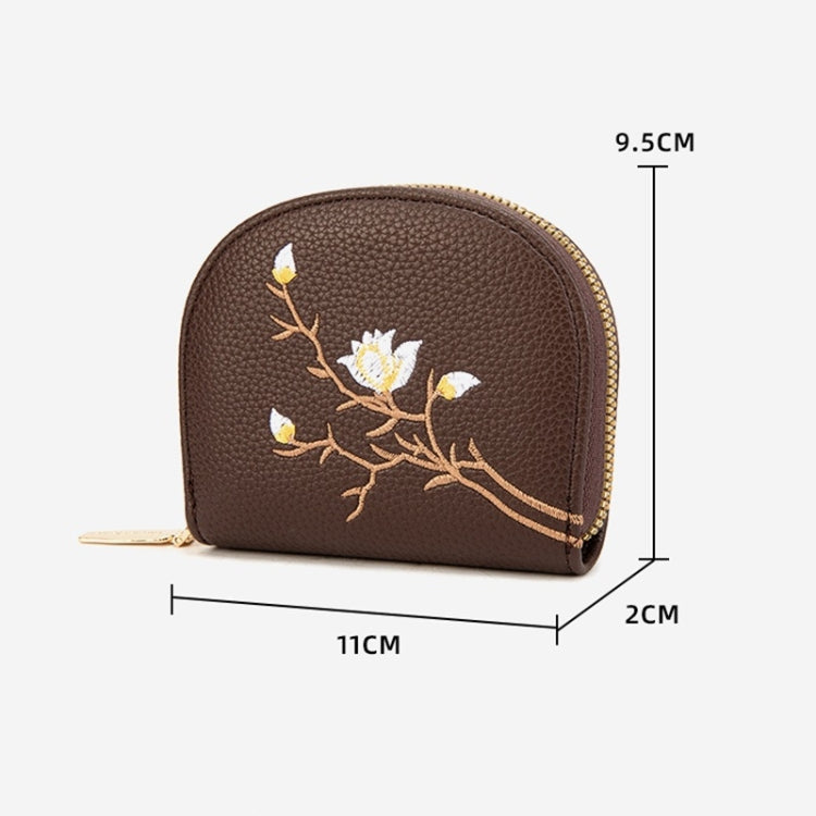 Semicircular Embroidery Large Capacity Multi-card Slot ID Card Holder(Black)