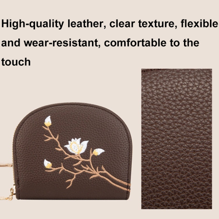 Semicircular Embroidery Large Capacity Multi-card Slot ID Card Holder(Coffee)