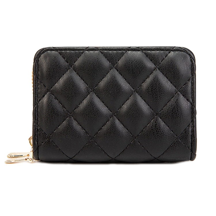 Large Capacity Double Layer Zipper Wallet Multi-card Slot Rhombus Card Holder(Black)