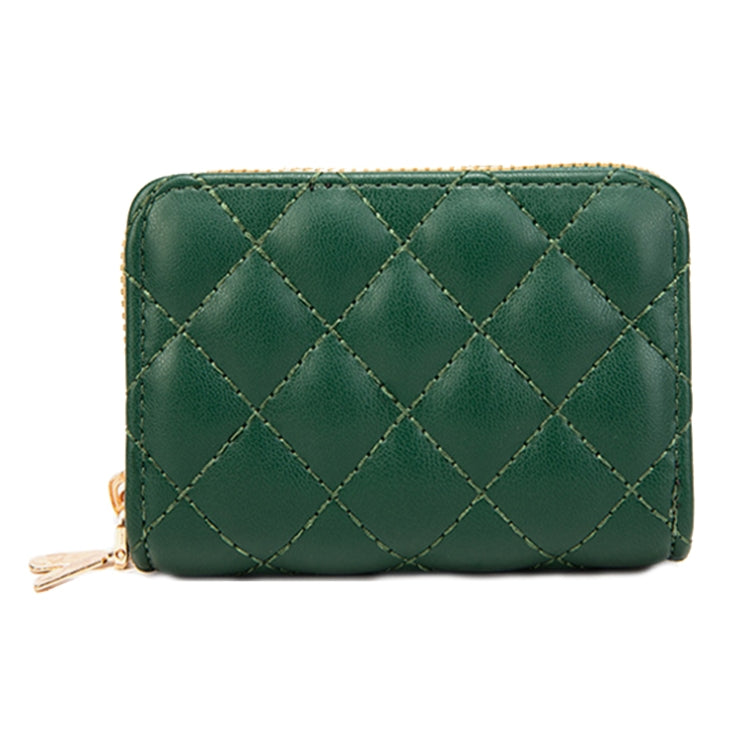 Large Capacity Double Layer Zipper Wallet Multi-card Slot Rhombus Card Holder(Green)