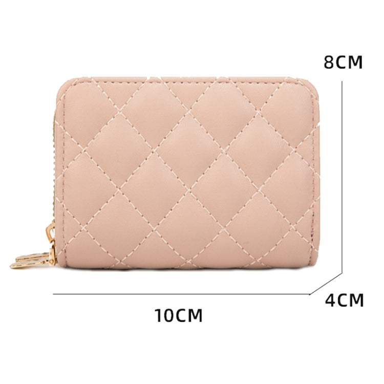 Large Capacity Double Layer Zipper Wallet Multi-card Slot Rhombus Card Holder(Pink)