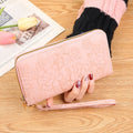 Large Capacity Embossed Long Zippered Wallet with Multiple Card Slots(Pink)