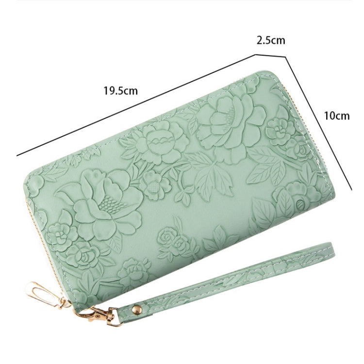 Large Capacity Embossed Long Zippered Wallet with Multiple Card Slots(Black)