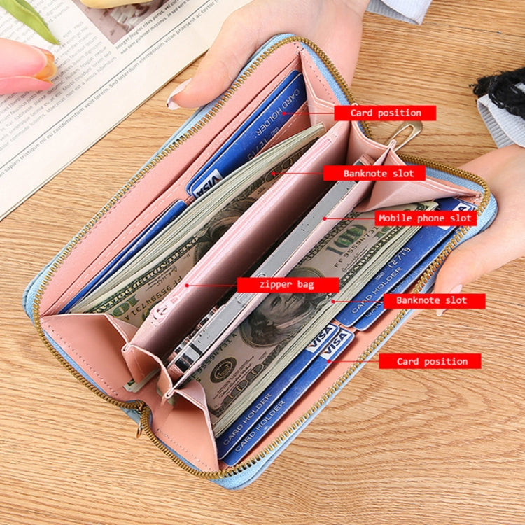 Large Capacity Embossed Long Zippered Wallet with Multiple Card Slots(Pink)