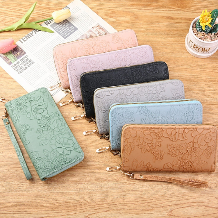 Large Capacity Embossed Long Zippered Wallet with Multiple Card Slots(Pink)