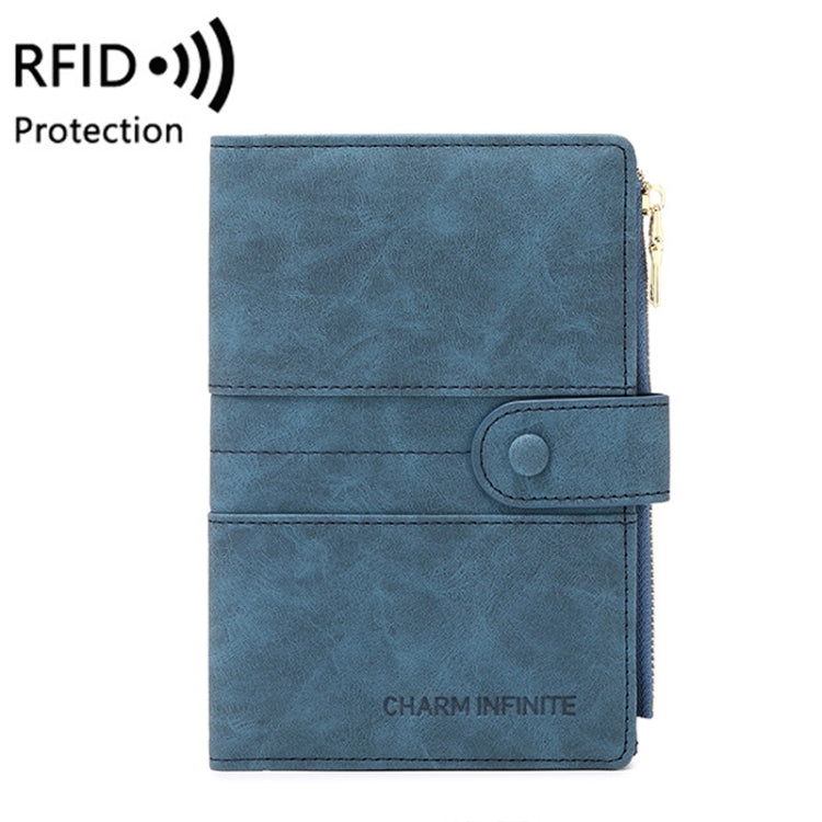 RFID Anti-theft Multi-card Slot Document Bag Multifunctional Zipper Travel Passport Bag(Blue)