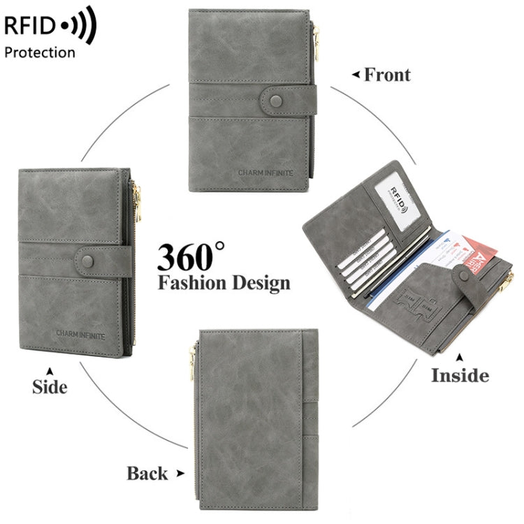 RFID Anti-theft Multi-card Slot Document Bag Multifunctional Zipper Travel Passport Bag(Black)