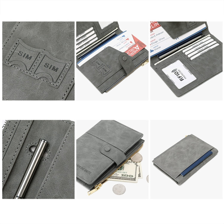 RFID Anti-theft Multi-card Slot Document Bag Multifunctional Zipper Travel Passport Bag(Black)