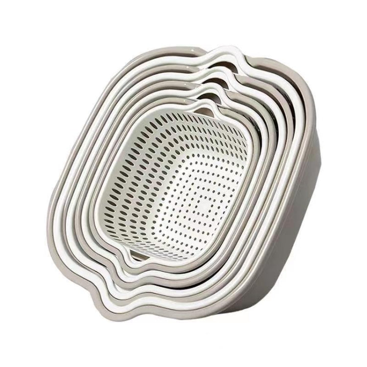 8 In 1 Drain Basket Double-Layer Vegetable Washing Basket Fruit Basin(Gray White)