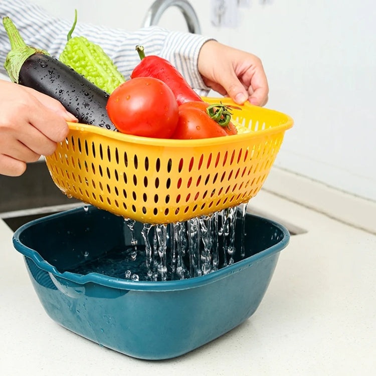 8 In 1 Drain Basket Double-Layer Vegetable Washing Basket Fruit Basin(Blue and Yellow)