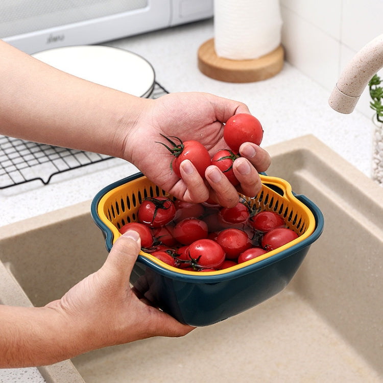 8 In 1 Drain Basket Double-Layer Vegetable Washing Basket Fruit Basin(Blue and Yellow)