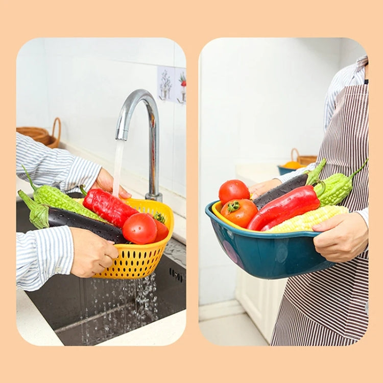 8 In 1 Drain Basket Double-Layer Vegetable Washing Basket Fruit Basin(Blue and Yellow)
