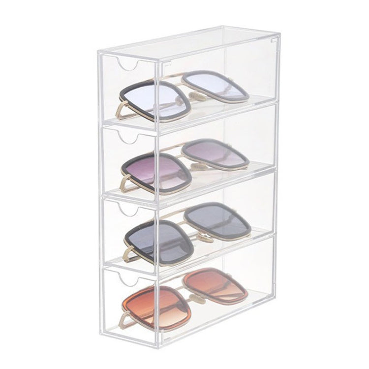 4-Layer Acrylic Stackable Desktop Eyeglasses Display Case Dustproof Drawer Storage Box(Transparency)