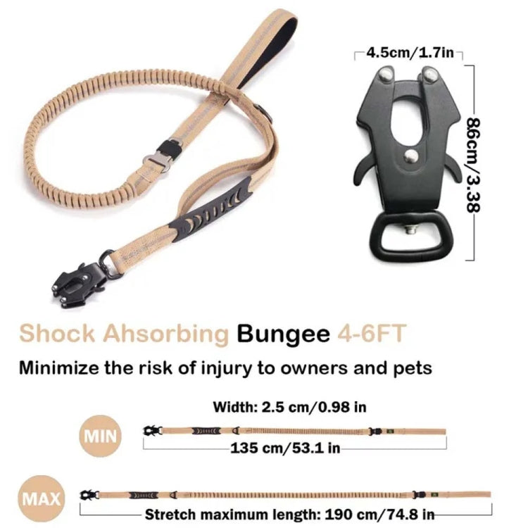 Heavy Duty Bungee Dog Leash Reflective Shock Absorbing Leashes for Medium Large Dogs(Khaki)