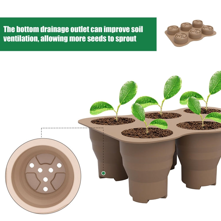 6 Holes Nursery Box Small Vegetable Flower Plant Breathable Growing Tray Silicone Folding Nursery Pot(Skin Color)