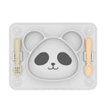 Baby Integrated Suction Cup Grid Food Plate Children Panda Silicon Glue Dishes(With Fork and Spoon Black White)