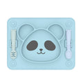 Baby Integrated Suction Cup Grid Food Plate Children Panda Silicon Glue Dishes(With Fork and Spoon Sky Blue)