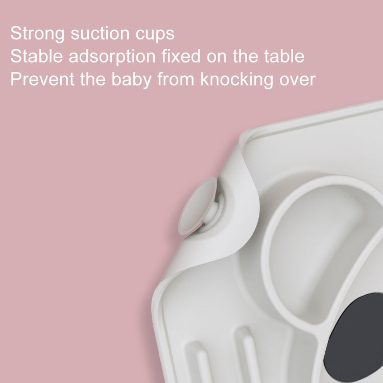 Baby Integrated Suction Cup Grid Food Plate Children Panda Silicon Glue Dishes(With Fork and Spoon Black White)