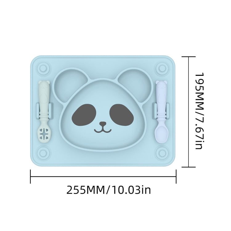 Baby Integrated Suction Cup Grid Food Plate Children Panda Silicon Glue Dishes(With Fork and Spoon Black White)