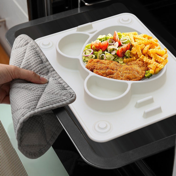 Baby Integrated Suction Cup Grid Food Plate Children Panda Silicon Glue Dishes(With Fork and Spoon Black White)