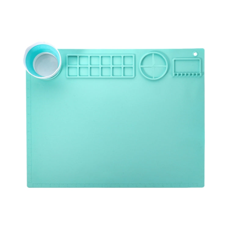 50x40cm Silicone Double Bowl Painting Pad Graffiti Oil Painting Mat Erasable and Washable Silicone Pad(Light Blue)