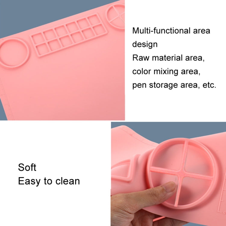 50x40cm Silicone Double Bowl Painting Pad Graffiti Oil Painting Mat Erasable and Washable Silicone Pad(Light Blue)