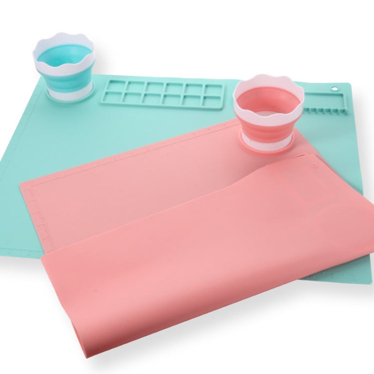 50x40cm Silicone Double Bowl Painting Pad Graffiti Oil Painting Mat Erasable and Washable Silicone Pad(Light Blue)