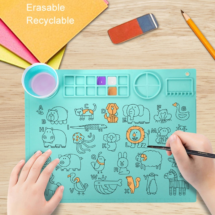50x40cm Silicone Double Bowl Painting Pad Graffiti Oil Painting Mat Erasable and Washable Silicone Pad(Light Blue)