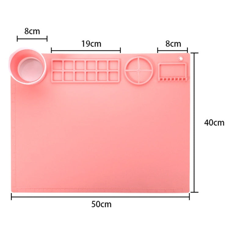 50x40cm Silicone Double Bowl Painting Pad Graffiti Oil Painting Mat Erasable and Washable Silicone Pad(Pink)
