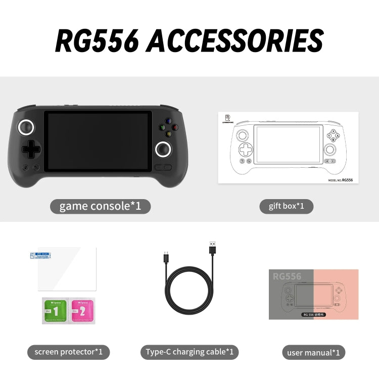 ANBERNIC RG556 Handheld Game Console Android 13 System 5.48-Inch AMOLED Screen WIFI Bluetooth Game Player 128GB+128GB(Black)