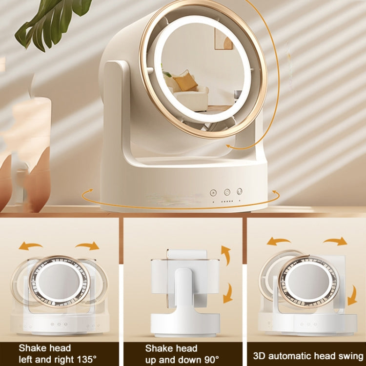 3 In 1 Multifunctional Desktop Fan with LED Light Cosmetic Mirror Rechargeable Oscillating