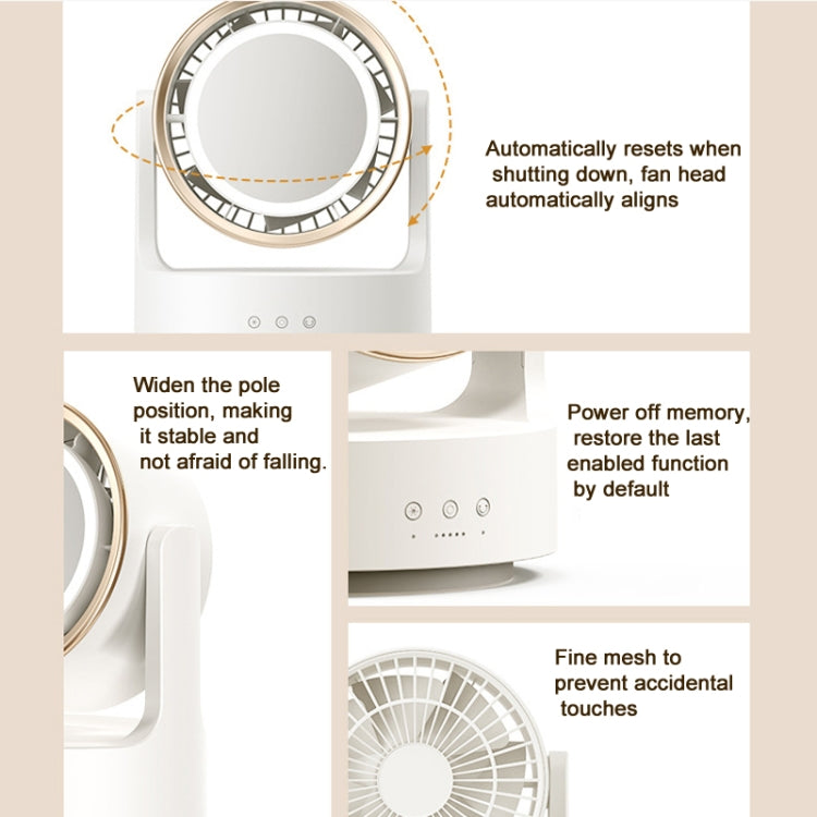 3 In 1 Multifunctional Desktop Fan with LED Light Cosmetic Mirror USB Plug Non-Oscillating