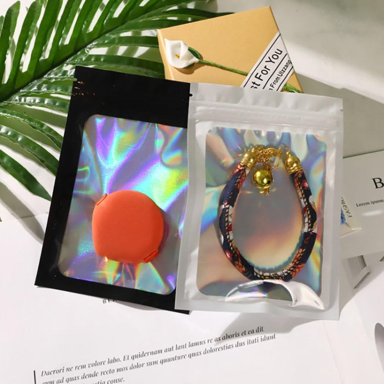 100pcs Laser Shaded Self-Sealing Bag Jewelry Closure Packaging Bags, Size: 8 x 13cm Black