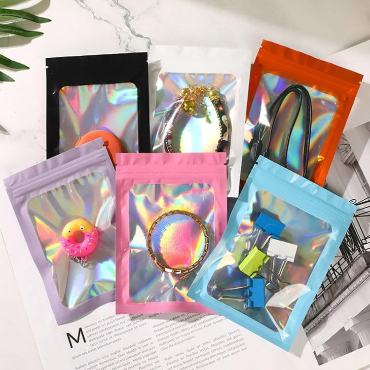 100pcs Laser Shaded Self-Sealing Bag Jewelry Closure Packaging Bags, Size: 8 x 13cm Black