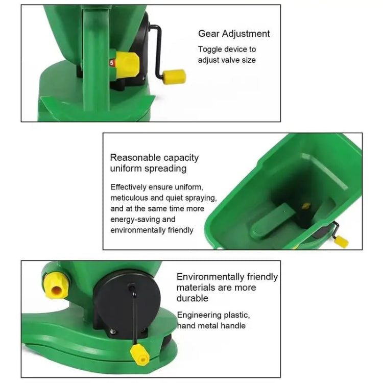 Hand-Powered Seed Spreader for Fertilizer, Salt, Ice Melt Gardens Lawns Small Farms Tool